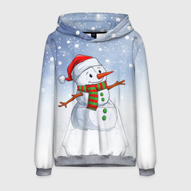 Мужская толстовка 3D с принтом Веселый Снеговик   Happy Snowman в Курске, 100% полиэстер | двухслойный капюшон со шнурком для регулировки, мягкие манжеты на рукавах и по низу толстовки, спереди карман-кенгуру с мягким внутренним слоем. | Тематика изображения на принте: christmas | santa | snowman | дед мороз | елка | зима | новый год | рождество | санта | снег | снеговик | снегурочка | снежинка