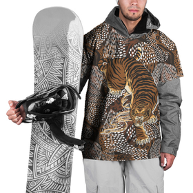 Накидка на куртку 3D с принтом Тигр в засаде в Петрозаводске, 100% полиэстер |  | Тематика изображения на принте: большая кошка | дикий | животное | паттерн | тигр | хищник