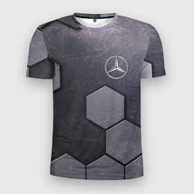 Мужская футболка 3D Slim с принтом Mercedes Benz vanguard pattern , 100% полиэстер с улучшенными характеристиками | приталенный силуэт, круглая горловина, широкие плечи, сужается к линии бедра | cell | germany | mercedes benz | vanguard | авангард | германия | мерседес | соты