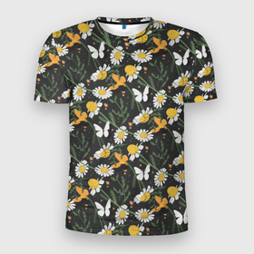 Мужская футболка 3D Slim с принтом Люблю лето в Курске, 100% полиэстер с улучшенными характеристиками | приталенный силуэт, круглая горловина, широкие плечи, сужается к линии бедра | бабочки | лето | природа | ромашки | цветы