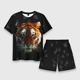 Мужской костюм с шортами 3D с принтом Тигр стиль Low poly в Санкт-Петербурге,  |  | low poly | tiger | восточный тигр | год тигра | кошка | лоу поли | тигр | тигренок