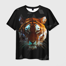 Мужская футболка 3D с принтом Тигр стиль Low poly , 100% полиэфир | прямой крой, круглый вырез горловины, длина до линии бедер | low poly | tiger | восточный тигр | год тигра | кошка | лоу поли | тигр | тигренок