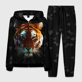 Мужской костюм 3D с принтом Тигр стиль Low poly в Курске, 100% полиэстер | Манжеты и пояс оформлены тканевой резинкой, двухслойный капюшон со шнурком для регулировки, карманы спереди | Тематика изображения на принте: low poly | tiger | восточный тигр | год тигра | кошка | лоу поли | тигр | тигренок