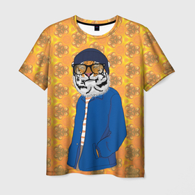 Мужская футболка 3D с принтом Стильный Тигр в очках  фурри в Тюмени, 100% полиэфир | прямой крой, круглый вырез горловины, длина до линии бедер | furry | low poly | tiger | восточный тигр | год тигра | кошка | лоу поли | тигр | тигренок | фурри