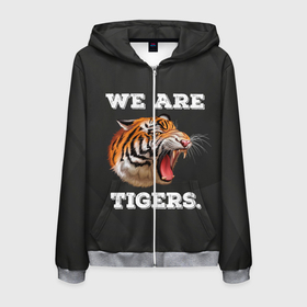 Мужская толстовка 3D на молнии с принтом Тигр. We are tigers в Белгороде, 100% полиэстер | длина до линии бедра, манжеты и пояс оформлены мягкой тканевой резинкой, двухслойный капюшон со шнурком для регулировки, спереди молния, по бокам два кармана | tiger | восточный тигр | год тигра | кошка | тигр | тигренок | хищник