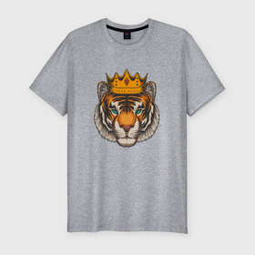 Мужская футболка хлопок Slim с принтом Тигр в короне Tiger in the crown в Белгороде, 92% хлопок, 8% лайкра | приталенный силуэт, круглый вырез ворота, длина до линии бедра, короткий рукав | furry | low poly | tiger | восточный тигр | год тигра | кошка | лоу поли | тигр | тигренок | фурри | хищник