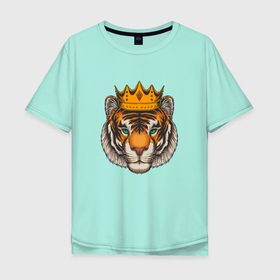 Мужская футболка хлопок Oversize с принтом Тигр в короне Tiger in the crown в Петрозаводске, 100% хлопок | свободный крой, круглый ворот, “спинка” длиннее передней части | furry | low poly | tiger | восточный тигр | год тигра | кошка | лоу поли | тигр | тигренок | фурри | хищник