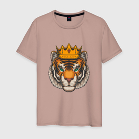 Мужская футболка хлопок с принтом Тигр в короне Tiger in the crown в Петрозаводске, 100% хлопок | прямой крой, круглый вырез горловины, длина до линии бедер, слегка спущенное плечо. | furry | low poly | tiger | восточный тигр | год тигра | кошка | лоу поли | тигр | тигренок | фурри | хищник