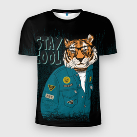Мужская футболка 3D Slim с принтом Крутой фурри тигр в Новосибирске, 100% полиэстер с улучшенными характеристиками | приталенный силуэт, круглая горловина, широкие плечи, сужается к линии бедра | furry | tiger | восточный тигр | год тигра | кошка | тигр | тигренок | фурри | хищник