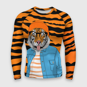 Мужской рашгард 3D с принтом Тигр фурри на стиле ,  |  | furry | tiger | восточный тигр | год тигра | кошка | лоу поли | тигр | тигренок | хищник