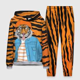 Мужской костюм 3D (с толстовкой) с принтом Тигр фурри на стиле в Кировске,  |  | furry | tiger | восточный тигр | год тигра | кошка | лоу поли | тигр | тигренок | хищник
