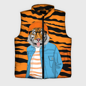 Мужской жилет утепленный 3D с принтом Тигр фурри на стиле в Курске,  |  | furry | tiger | восточный тигр | год тигра | кошка | лоу поли | тигр | тигренок | хищник