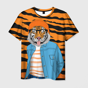 Мужская футболка 3D с принтом Тигр фурри на стиле в Белгороде, 100% полиэфир | прямой крой, круглый вырез горловины, длина до линии бедер | furry | tiger | восточный тигр | год тигра | кошка | лоу поли | тигр | тигренок | хищник