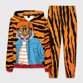 Мужской костюм 3D с принтом Тигр фурри на стиле в Тюмени, 100% полиэстер | Манжеты и пояс оформлены тканевой резинкой, двухслойный капюшон со шнурком для регулировки, карманы спереди | furry | tiger | восточный тигр | год тигра | кошка | лоу поли | тигр | тигренок | хищник