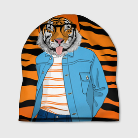 Шапка 3D с принтом Тигр фурри на стиле в Петрозаводске, 100% полиэстер | универсальный размер, печать по всей поверхности изделия | furry | tiger | восточный тигр | год тигра | кошка | лоу поли | тигр | тигренок | хищник