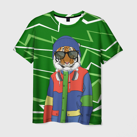 Мужская футболка 3D с принтом Крутой Тигр фурри на стиле в Петрозаводске, 100% полиэфир | прямой крой, круглый вырез горловины, длина до линии бедер | furry | tiger | восточный тигр | год тигра | кошка | тигр | тигренок | фурри | хищник