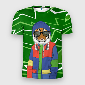 Мужская футболка 3D Slim с принтом Крутой Тигр фурри на стиле в Белгороде, 100% полиэстер с улучшенными характеристиками | приталенный силуэт, круглая горловина, широкие плечи, сужается к линии бедра | furry | tiger | восточный тигр | год тигра | кошка | тигр | тигренок | фурри | хищник