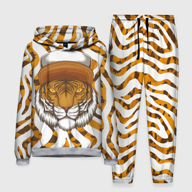 Мужской костюм 3D (с толстовкой) с принтом Тигр в кепке в Курске,  |  | Тематика изображения на принте: furry | tiger | восточный тигр | год тигра | кошка | тигр | тигренок | фурри | хищник