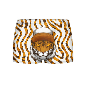 Мужские трусы 3D с принтом Тигр в кепке в Тюмени, 50% хлопок, 50% полиэстер | классическая посадка, на поясе мягкая тканевая резинка | furry | tiger | восточный тигр | год тигра | кошка | тигр | тигренок | фурри | хищник