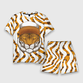 Мужской костюм с шортами 3D с принтом Тигр в кепке в Кировске,  |  | furry | tiger | восточный тигр | год тигра | кошка | тигр | тигренок | фурри | хищник