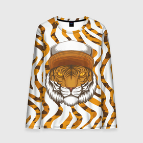 Мужской лонгслив 3D с принтом Тигр в кепке в Петрозаводске, 100% полиэстер | длинные рукава, круглый вырез горловины, полуприлегающий силуэт | furry | tiger | восточный тигр | год тигра | кошка | тигр | тигренок | фурри | хищник
