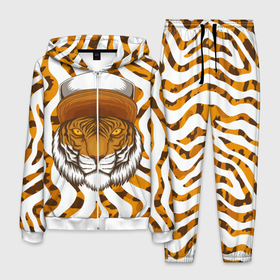 Мужской костюм 3D с принтом Тигр в кепке в Тюмени, 100% полиэстер | Манжеты и пояс оформлены тканевой резинкой, двухслойный капюшон со шнурком для регулировки, карманы спереди | furry | tiger | восточный тигр | год тигра | кошка | тигр | тигренок | фурри | хищник