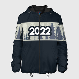 Мужская куртка 3D с принтом Новый Год 2022 (Лес) в Екатеринбурге, ткань верха — 100% полиэстер, подклад — флис | прямой крой, подол и капюшон оформлены резинкой с фиксаторами, два кармана без застежек по бокам, один большой потайной карман на груди. Карман на груди застегивается на липучку | 2022 | зима | лес | новый год | новый год 2022 | холод