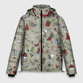 Мужская зимняя куртка 3D с принтом Винтажный 2022 в Тюмени, верх — 100% полиэстер; подкладка — 100% полиэстер; утеплитель — 100% полиэстер | длина ниже бедра, свободный силуэт Оверсайз. Есть воротник-стойка, отстегивающийся капюшон и ветрозащитная планка. 

Боковые карманы с листочкой на кнопках и внутренний карман на молнии. | 2022 | винтаж | новыйгод | подарок | праздник | пряники | радость | рождество | снег