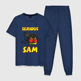 Мужская пижама хлопок с принтом Serious Sam Bomb Logo в Петрозаводске, 100% хлопок | брюки и футболка прямого кроя, без карманов, на брюках мягкая резинка на поясе и по низу штанин
 | bomb | serious sam | бомба | динамит | крутой сэм | сем | сериос сем | сериос сэм | сириус сэм | сэм
