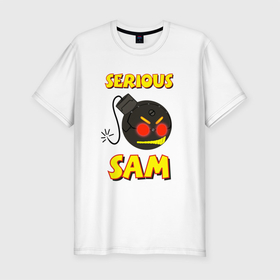 Мужская футболка хлопок Slim с принтом Serious Sam Bomb Logo в Белгороде, 92% хлопок, 8% лайкра | приталенный силуэт, круглый вырез ворота, длина до линии бедра, короткий рукав | Тематика изображения на принте: bomb | serious sam | бомба | динамит | крутой сэм | сем | сериос сем | сериос сэм | сириус сэм | сэм