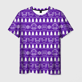 Мужская футболка 3D с принтом Орнамент Geometry Dash в Тюмени, 100% полиэфир | прямой крой, круглый вырез горловины, длина до линии бедер | головы | игра | лица | орнамент | полосы