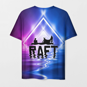 Мужская футболка 3D с принтом Neon Ruft в Санкт-Петербурге, 100% полиэфир | прямой крой, круглый вырез горловины, длина до линии бедер | game | gamer | pc | player | ps | raft | shark | top | trend | xbox | акула | в топе | игра | игрок | пк | плот | пс | тренд