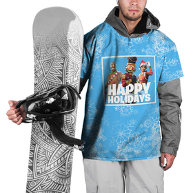 Накидка на куртку 3D с принтом Happy holidays Fortnite в Тюмени, 100% полиэстер |  | игра | персонажи | снег | снежинки | фото