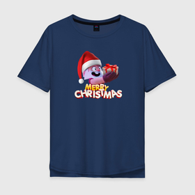 Мужская футболка хлопок Oversize с принтом Merry christmas Brawl Stars. в Белгороде, 100% хлопок | свободный крой, круглый ворот, “спинка” длиннее передней части | дед | коробка | надпись | персонаж | подарок | шапка