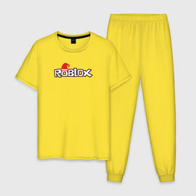 Мужская пижама хлопок с принтом logo RobloX в Курске, 100% хлопок | брюки и футболка прямого кроя, без карманов, на брюках мягкая резинка на поясе и по низу штанин
 | игра | контур | логотип | надпись | шапка