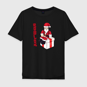 Мужская футболка хлопок Oversize с принтом Robloх подарок в Екатеринбурге, 100% хлопок | свободный крой, круглый ворот, “спинка” длиннее передней части | коробка | надпись | персонаж | подарок | санта