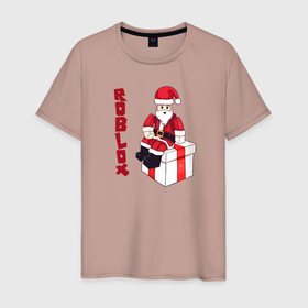 Мужская футболка хлопок с принтом Robloх подарок в Белгороде, 100% хлопок | прямой крой, круглый вырез горловины, длина до линии бедер, слегка спущенное плечо. | коробка | надпись | персонаж | подарок | санта