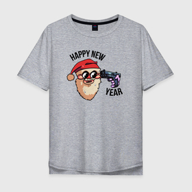 Мужская футболка хлопок Oversize с принтом Санта FNF , 100% хлопок | свободный крой, круглый ворот, “спинка” длиннее передней части | голова | надпись | пистолет | санта | шапка