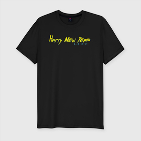 Мужская футболка хлопок Slim с принтом Happy new year 2022 в Курске, 92% хлопок, 8% лайкра | приталенный силуэт, круглый вырез ворота, длина до линии бедра, короткий рукав | буквы | надпись | потертости | праздник | цифры