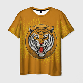 Мужская футболка 3D с принтом Голова свирепого  тигра в Петрозаводске, 100% полиэфир | прямой крой, круглый вырез горловины, длина до линии бедер | tiger | восточный тигр | год тигра | голова | кошка | тигр | тигренок | хищник
