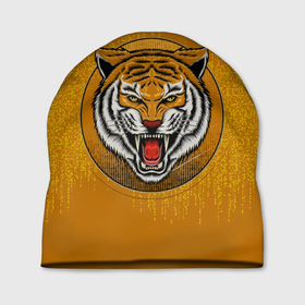 Шапка 3D с принтом Голова свирепого  тигра в Белгороде, 100% полиэстер | универсальный размер, печать по всей поверхности изделия | Тематика изображения на принте: tiger | восточный тигр | год тигра | голова | кошка | тигр | тигренок | хищник