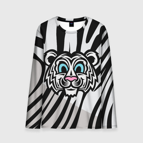 Мужской лонгслив 3D с принтом Забавный Белый тигр в Санкт-Петербурге, 100% полиэстер | длинные рукава, круглый вырез горловины, полуприлегающий силуэт | tiger | белый тигр | восточный тигр | год тигра | кошка | тигр | тигренок | хищник