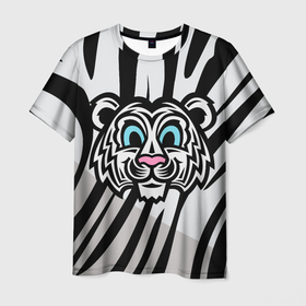 Мужская футболка 3D с принтом Забавный Белый тигр в Екатеринбурге, 100% полиэфир | прямой крой, круглый вырез горловины, длина до линии бедер | tiger | белый тигр | восточный тигр | год тигра | кошка | тигр | тигренок | хищник