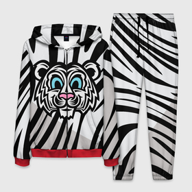 Мужской костюм 3D с принтом Забавный Белый тигр в Кировске, 100% полиэстер | Манжеты и пояс оформлены тканевой резинкой, двухслойный капюшон со шнурком для регулировки, карманы спереди | tiger | белый тигр | восточный тигр | год тигра | кошка | тигр | тигренок | хищник