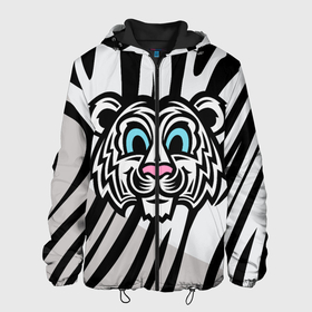 Мужская куртка 3D с принтом Забавный Белый тигр в Новосибирске, ткань верха — 100% полиэстер, подклад — флис | прямой крой, подол и капюшон оформлены резинкой с фиксаторами, два кармана без застежек по бокам, один большой потайной карман на груди. Карман на груди застегивается на липучку | tiger | белый тигр | восточный тигр | год тигра | кошка | тигр | тигренок | хищник