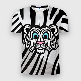 Мужская футболка 3D Slim с принтом Забавный Белый тигр в Белгороде, 100% полиэстер с улучшенными характеристиками | приталенный силуэт, круглая горловина, широкие плечи, сужается к линии бедра | tiger | белый тигр | восточный тигр | год тигра | кошка | тигр | тигренок | хищник