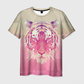 Мужская футболка 3D с принтом Тигр лоу поли в Петрозаводске, 100% полиэфир | прямой крой, круглый вырез горловины, длина до линии бедер | low poly | tiger | восточный тигр | год тигра | кошка | лоу поли | тигр | тигренок | хищник