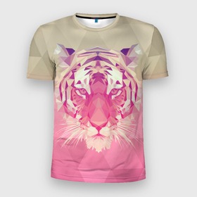 Мужская футболка 3D Slim с принтом Тигр лоу поли в Белгороде, 100% полиэстер с улучшенными характеристиками | приталенный силуэт, круглая горловина, широкие плечи, сужается к линии бедра | low poly | tiger | восточный тигр | год тигра | кошка | лоу поли | тигр | тигренок | хищник