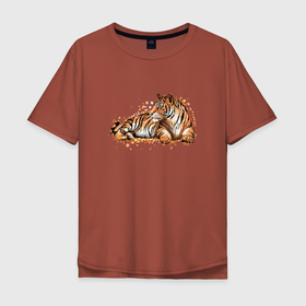 Мужская футболка хлопок Oversize с принтом Тигр лежит , 100% хлопок | свободный крой, круглый ворот, “спинка” длиннее передней части | Тематика изображения на принте: tiger | восточный тигр | год тигра | кошка | тигр | тигренок | хищник