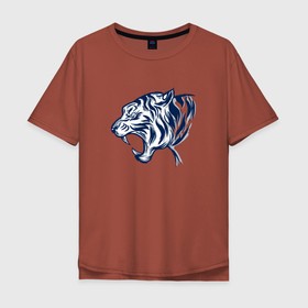Мужская футболка хлопок Oversize с принтом Голова тигра татуировка в Екатеринбурге, 100% хлопок | свободный крой, круглый ворот, “спинка” длиннее передней части | tiger | восточный тигр | год тигра | кошка | тату | татуировка | тигр | тигренок | хищник